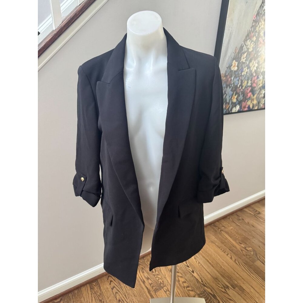 Zara Open Front Blazer With Rolled-Up Sleeves Bla… - image 2